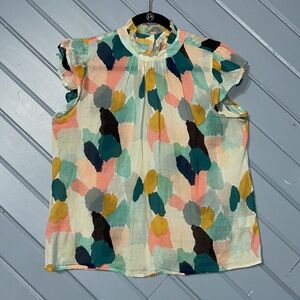 THML Multicolor Patterned Cotton High-neck Sleeveless Blouse